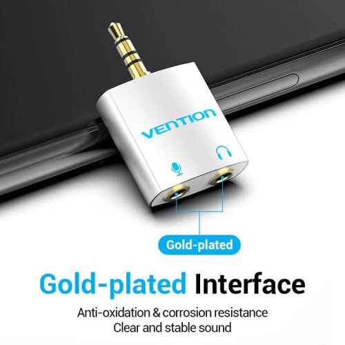 VENTION BDBW0 4 Pole 3.5mm Male to 2*3.5mm Female Audio Splitter with Separated Audio and Microphone Port Slivery VENTION BDBW0 4 Pole 3.5mm Male to 2*3.5mm Female Audio Splitter with Separated Audio and Microphone Port Slivery
