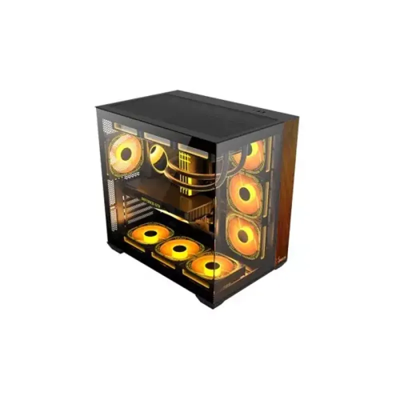 PC POWER DARK WOOD Case with 10 Pre-Installed Fans