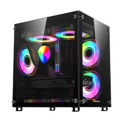 PC Power ICE CUBE V2 BK ARGB Mini Tower Black Micro-ATX Gaming Desktop Casing