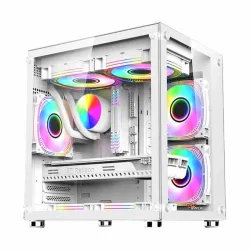 PC Power ICE CUBE V2 WH ARGB Mini Tower White Micro-ATX Gaming Desktop Casing