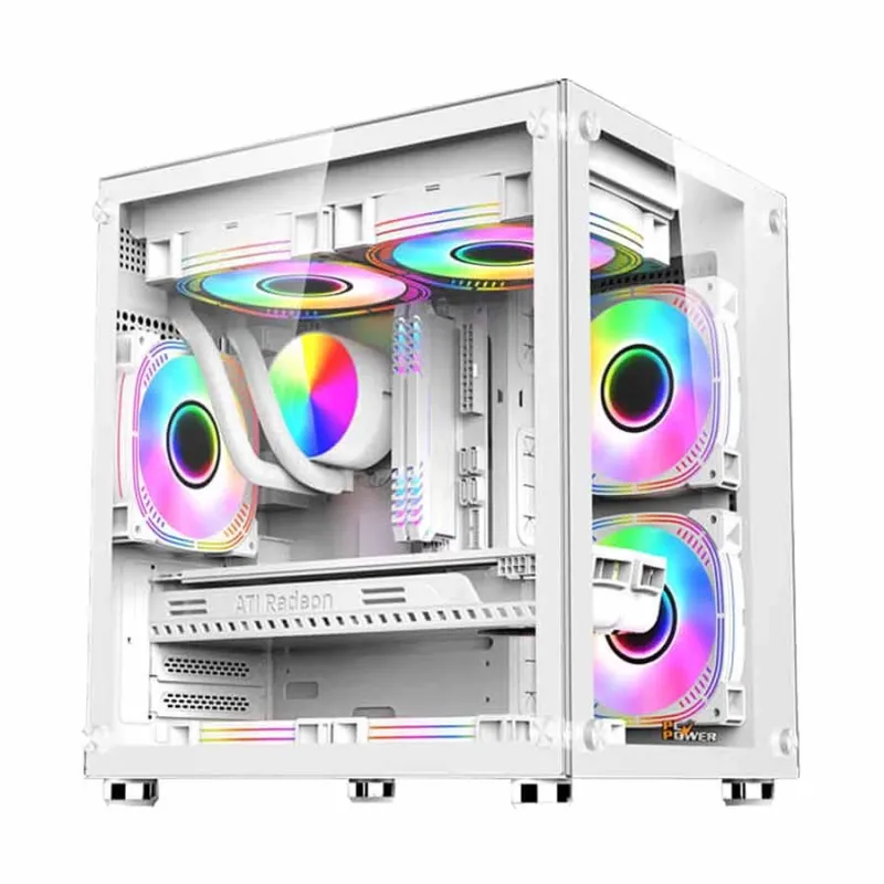 PC Power ICE CUBE V2 WH ARGB Mini Tower White Micro-ATX Gaming Desktop Casing