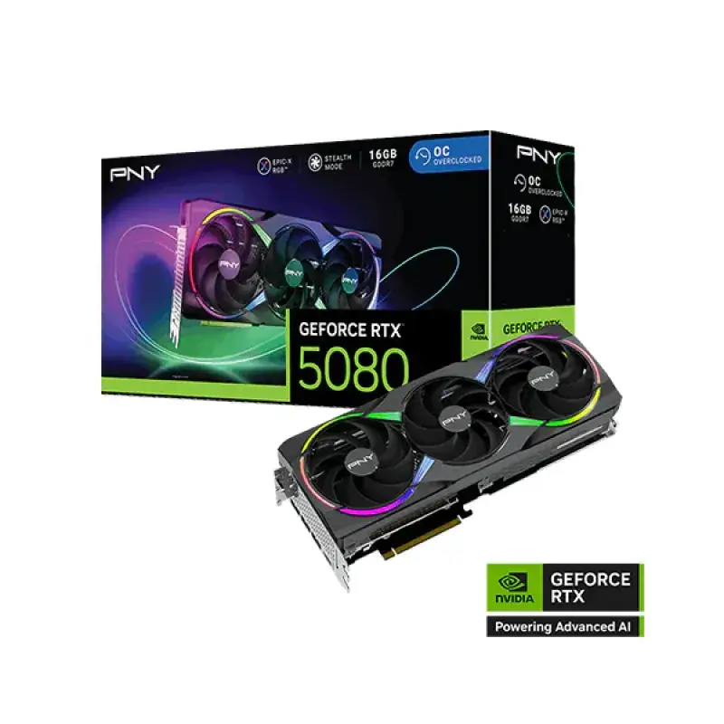 PNY GeForce RTX 5080 16GB GDDR7 ARGB EPIC-X RGB Overclocked Triple Fan Graphics Card