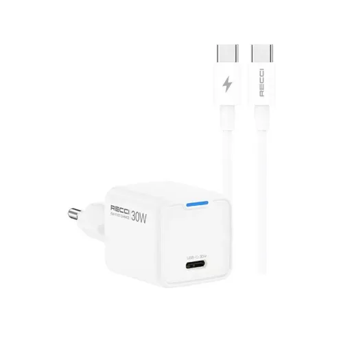 Recci RC112E 30W GaN Fast Charger Adapter with Type C Cable