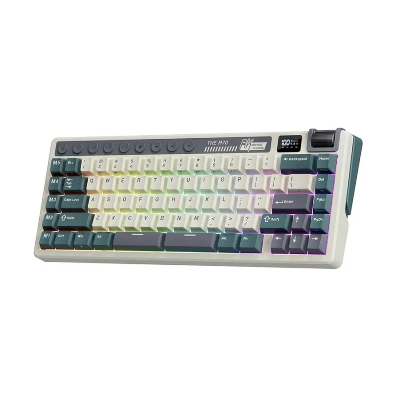 Royal Kludge M70 RGB Tri Mode Hot Swap (Cream Switch) Cyan Mechanical Gaming Keyboard Royal Kludge M70 RGB Tri Mode Hot Swap (Cream Switch) Cyan Mechanical Gaming Keyboard