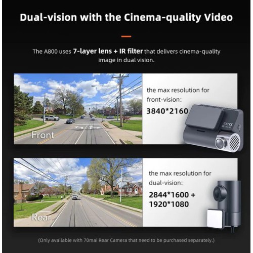 70mai A800S 4K Dash Cam Dual RC06 70mai A800S 4K Dash Cam Dual RC06