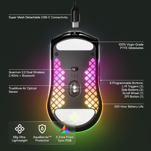 SteelSeries Aerox 3 Wireless - Holey RGB Gaming Mouse SteelSeries Aerox 3 Wireless - Holey RGB Gaming Mouse