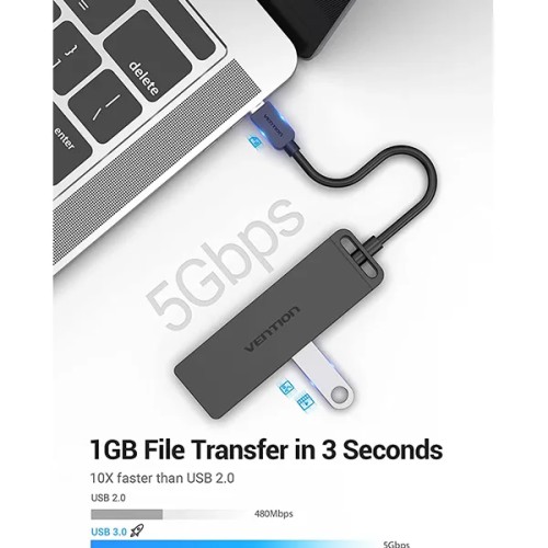 VENTION TGKBD Type-C to 4-Port USB 3.0 Hub with Power Supply - Black VENTION TGKBD Type-C to 4-Port USB 3.0 Hub with Power Supply - Black