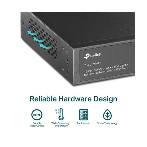 TP-Link TL-SL1218MP 16-Port 10/100Mbps + 2-Port Gigabit Unmanaged PoE Switch
