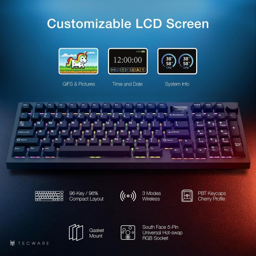 Tecware Spectre 96 Gasket Mounted Mechanical Keyboard with LCD Display (Black)