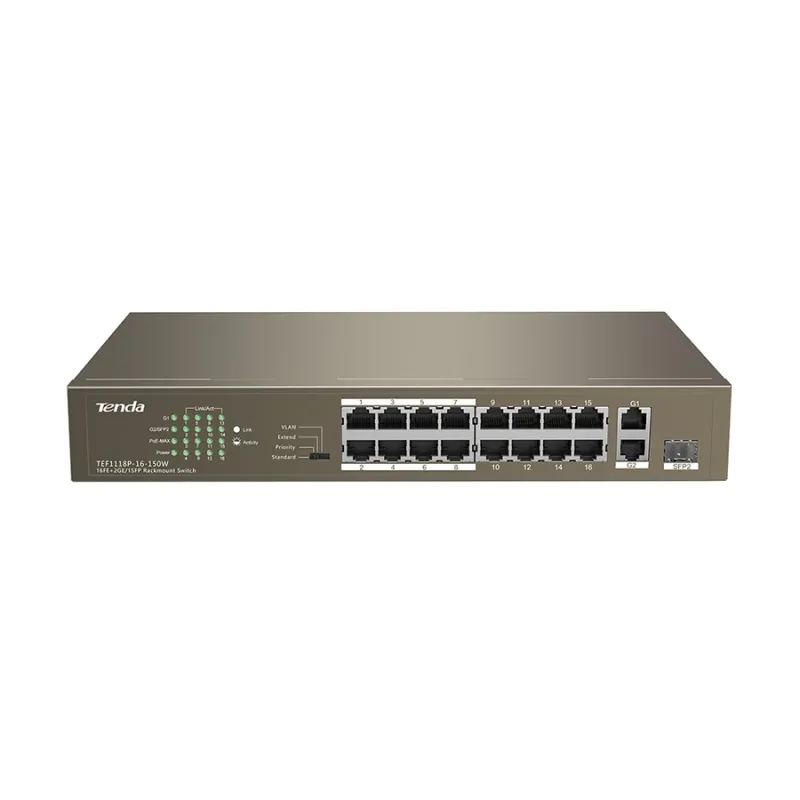 Tenda TEF1118P 19 Port (16 Port 10/100Mbps PoE + 2 Port Gigabit + 1 Port 1000 Base-X SFP) Unmanaged Smart PoE Switch