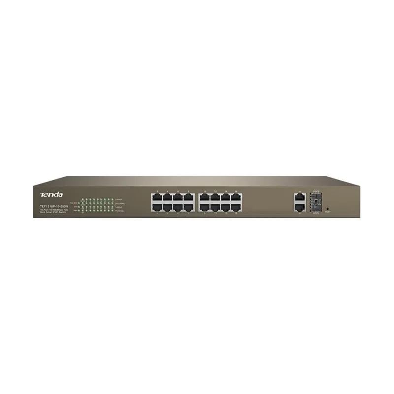 Tenda TEF1218P 18 (16-Port 10/100Mbps + 2 Gigabit) Web Smart PoE Switch