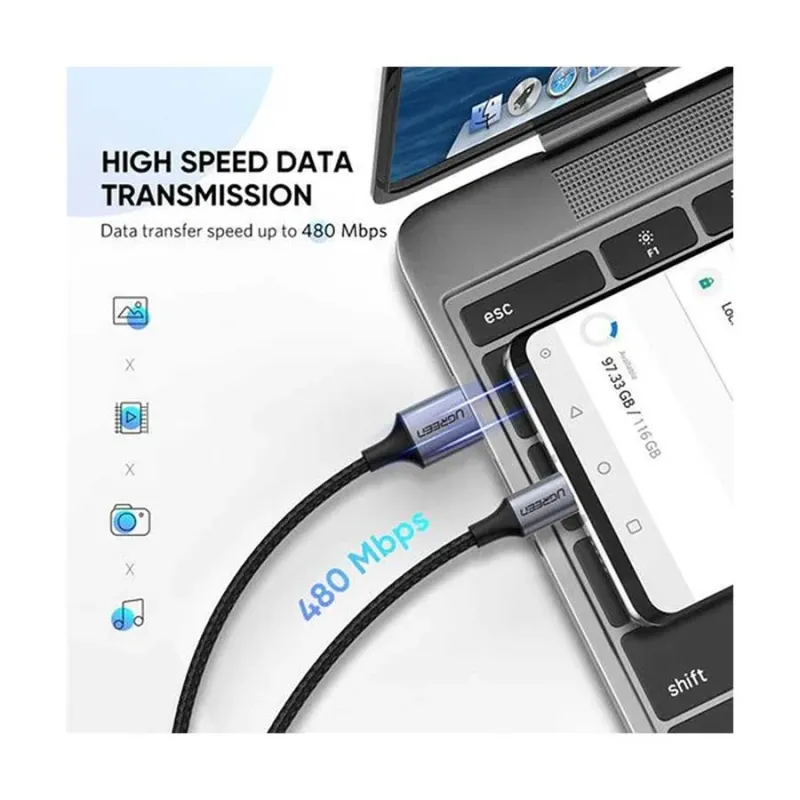 UGREEN 60128 USB-A 2.0 TO USB-C CABLE 2M