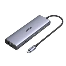 Ugreen CM512 (60515) Type-C Male to Dual USB 3.0, Type-C (PD), HDMI, MicroSD, TF & LAN Female Gray Converter