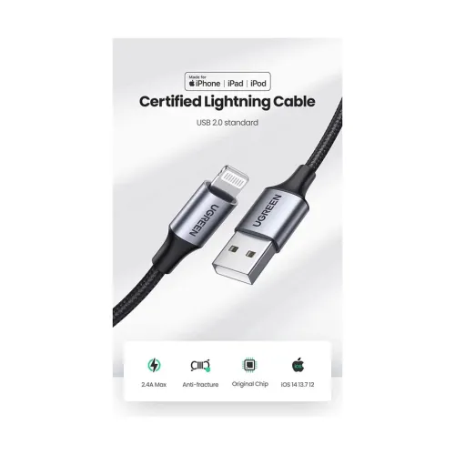 UGREEN US199 (60157) USB Male to Lightning 1.5 Meter Black Data Cable