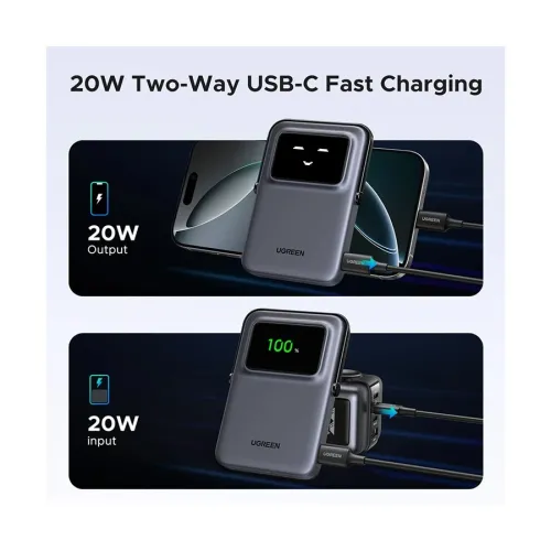 Ugreen PB571 (35605B) Uno 5000mAh Grey 20W Magnetic Wireless Charging Power Bank