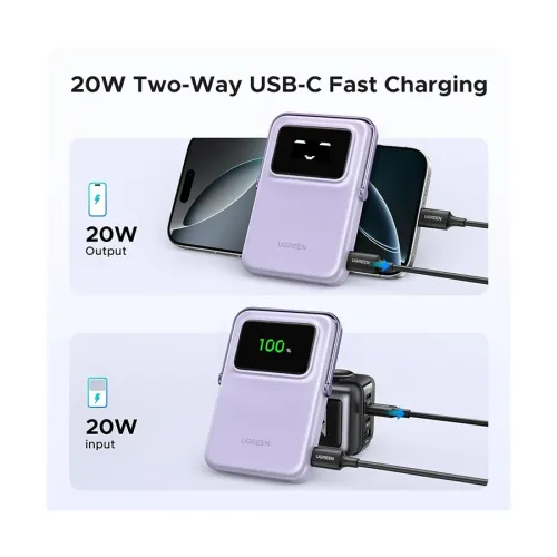 Ugreen PB572 (45328) Uno 10000mAh Purple 20W Magnetic Wireless Charging Power Bank
