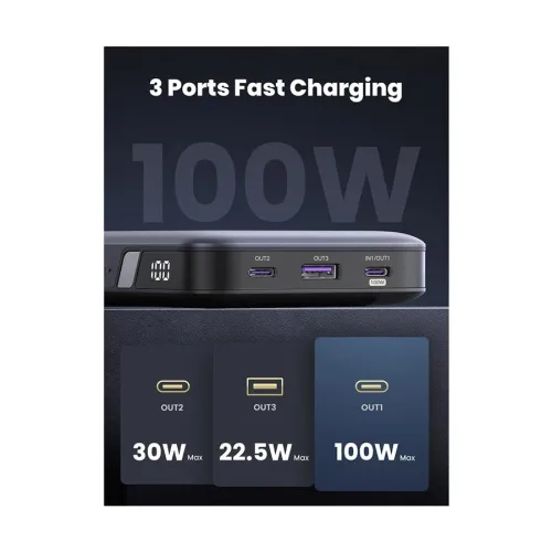 Ugreen PB720 (25188) 20000mAh Grey 100W Power Bank with Digital Display