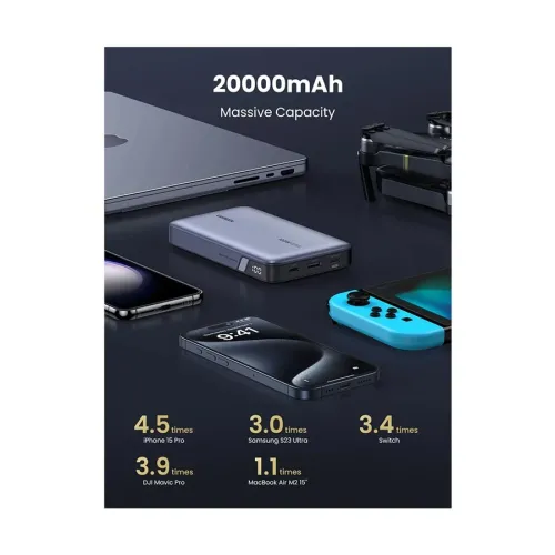 Ugreen PB720 (25188) 20000mAh Grey 100W Power Bank with Digital Display