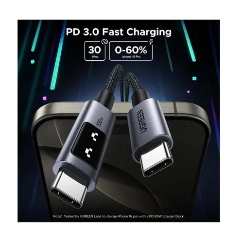 Ugreen Uno L509 (35512) USB Type-C Male to Male 2 Meter Black Charging & Data Cable