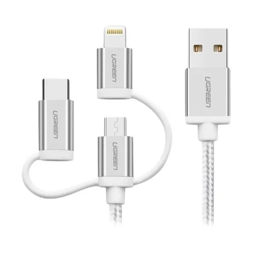 UGREEN US186 (50203) 3 in 1 Data Cable with Braid Silver White 1.5 Meter