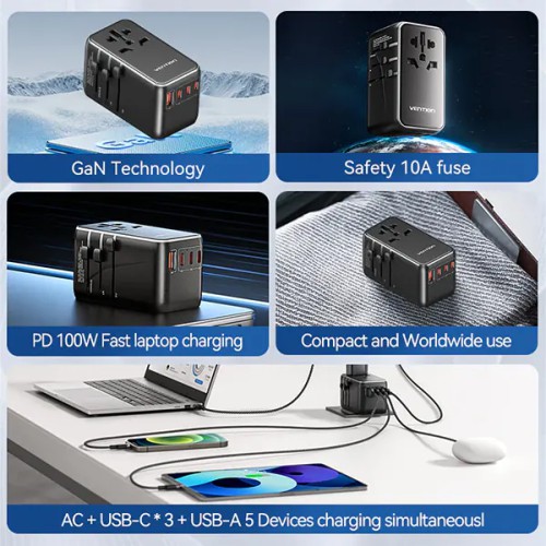 VENTION FJGB0 120W 4-Port USB GaN Universal Travel Adapter VENTION FJGB0 120W 4-Port USB GaN Universal Travel Adapter