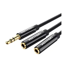 Vention BBSBY 3.5mm Male to Dual 3.5mm Female, 0.3 Meter, Black Stereo Splitter Cable