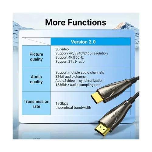 VENTION ALSBV 4K Fiber Optic HDMI Male to Male Cable 40M Black Zinc Alloy Type 
