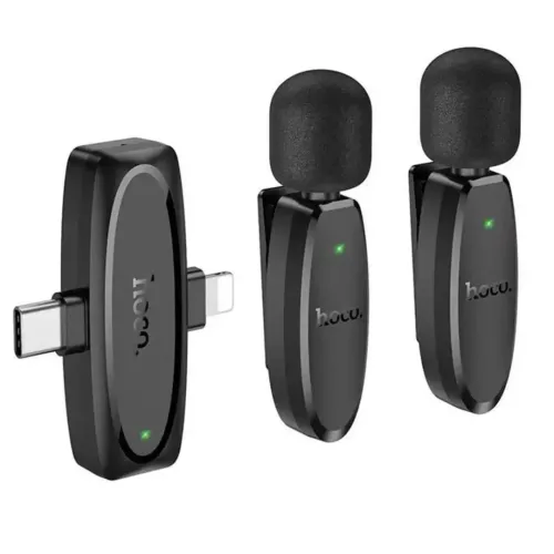 Hoco L15 Type C & Lightning Dual Mic Lavalier Wireless Microphone Black Hoco L15 Type C & Lightning Dual Mic Lavalier Wireless Microphone Black