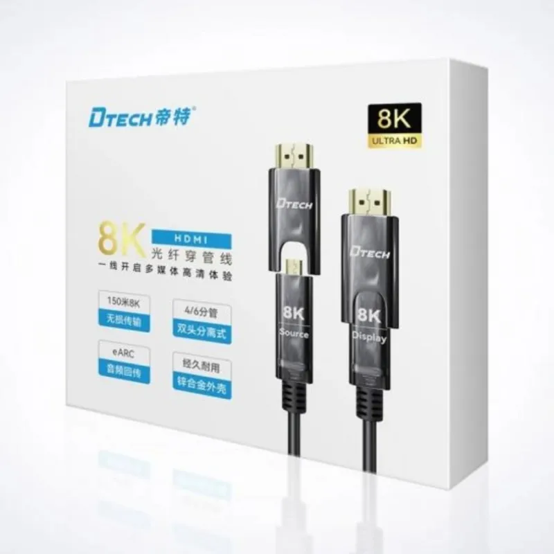 Dtech DT-HF3005 5 Meter Type-D to Type-A Dual Connector Fiber Optic HDMI Cable