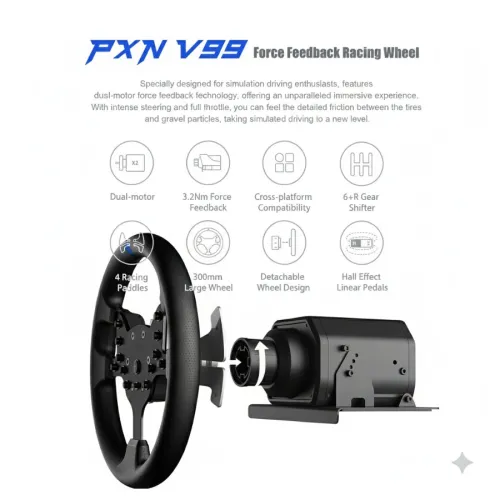 PXN V99 Racing Wheel Steering With Hall Magnetic Induction Pedal