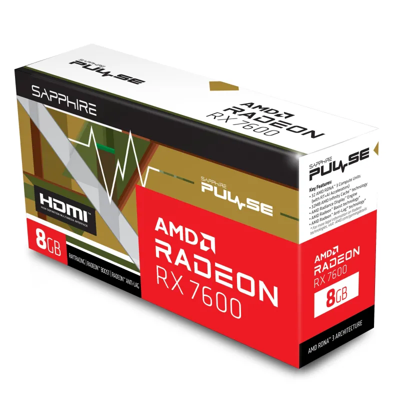 Sapphire PULSE AMD Radeon RX 7600 Gaming OC 8GB GDDR6 Graphics Card