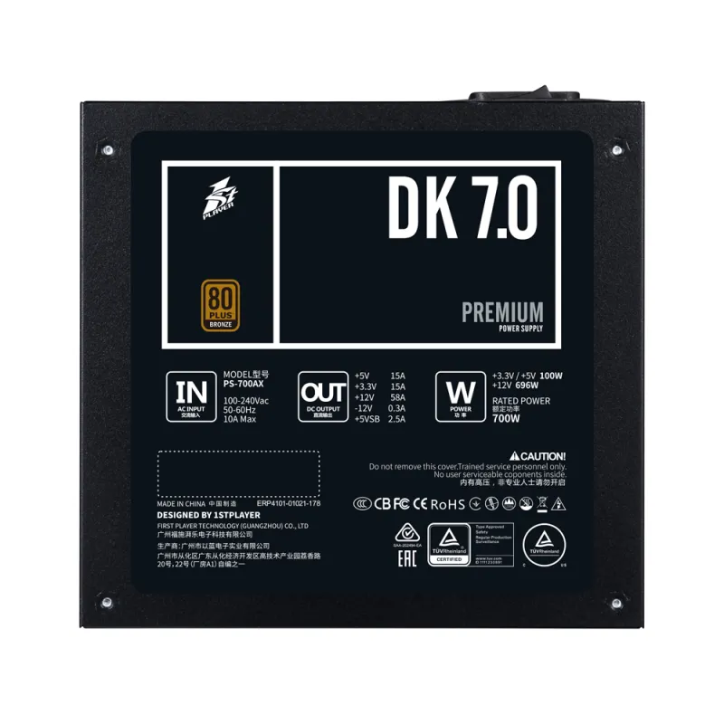 1STPLAYER DK PREMIUM 7.0 700W 80 Plus Bronze Power Supply
