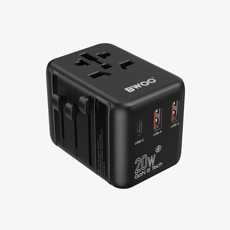 BWOO BO-UC08 PD 20W 3 in 1 GaN Travel Adapter