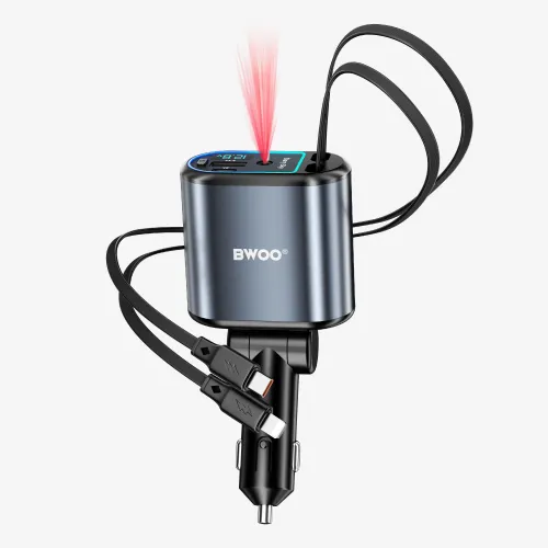 BWOO BO-CC109 120W 4 in 1 Starry Light Car Charger with 2 Retractable Cables