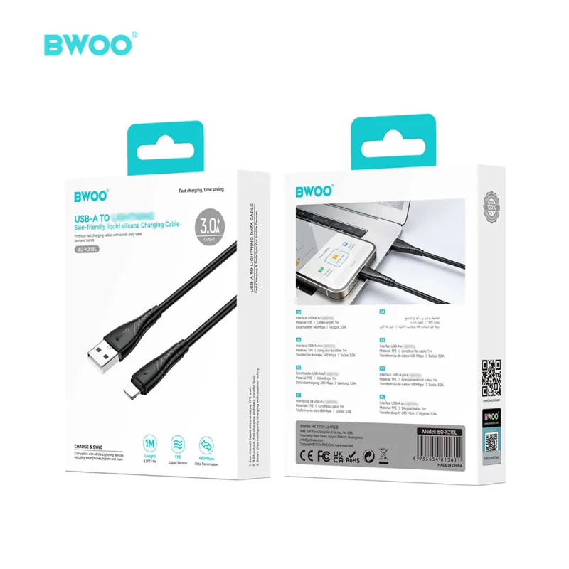 BWOO BO-X318L BWOO USB-A to Lightning Charging Data Cable