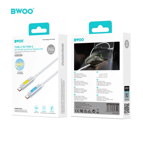 BWOO BO-X325CC USB-C to USB-C 240W 1.2M Aromatherapy Charging Cable with RGB Light 