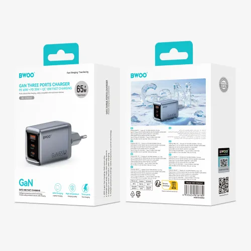 BWOO BO-CDA242 GaNex 65W 3-Port USB-C GaN Charger