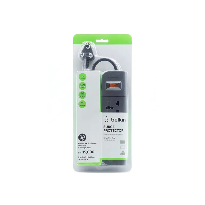 Belkin Economy Series 3-Socket Surge Protector 1.5 Meter Power Strip (F9E300ZB)