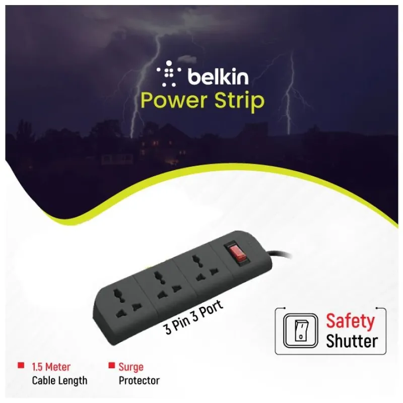 Belkin Economy Series 3-Socket Surge Protector 1.5 Meter Power Strip (F9E300ZB)