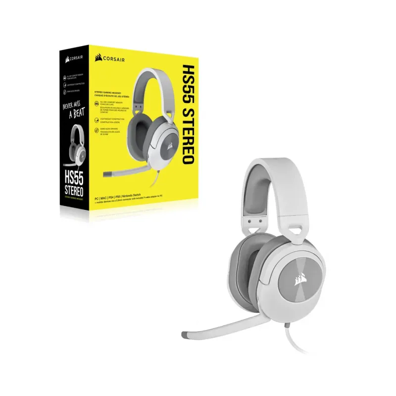Corsair HS55 Stereo 3.5mm Wired Gaming Headphone Carbon White