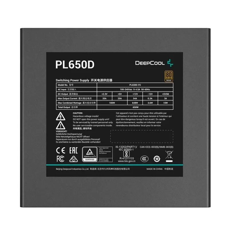 DeepCool PL650D 650 Watt Non-Modular 80 Plus Bronze ATX 3.0 Power Supply