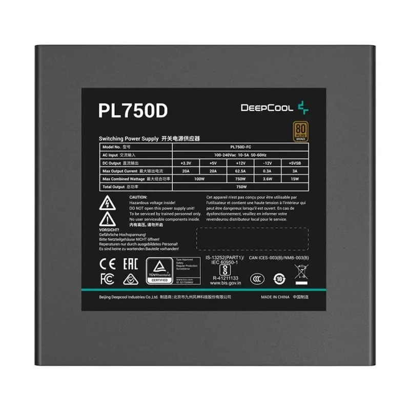 DeepCool PL750D 750W 80 Plus Bronze Non-modular Power Supply