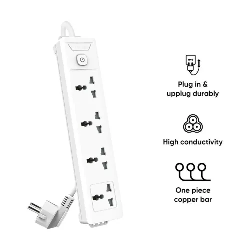 Deli ET403 Universal Hole Extension Cord 2 Pin 4 Port 3 Meter Power Strip