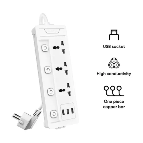 Deli ET410 2 Pin 3 Port 2 Meter Power Strip