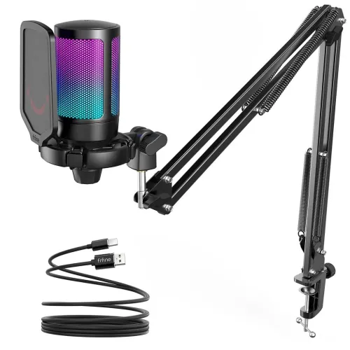 FIFINE AmpliGame A6T RGB USB Condenser Microphone With Boom Arm