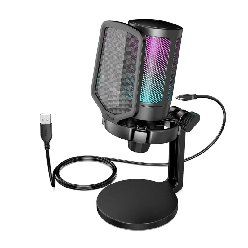 FIFINE AmpliGame A6T RGB USB Condenser Microphone With Boom Arm