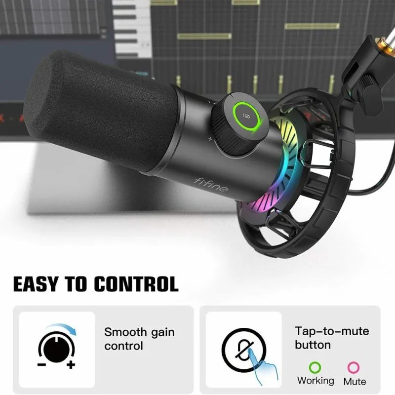 FIFINE K658 RGB USB Dynamic Cardioid Gaming Microphone