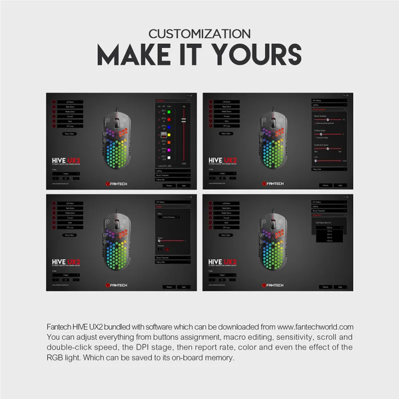 Fantech Hive UX2 6 Buttons 7 Mode USB RGB Gaming Mouse Black