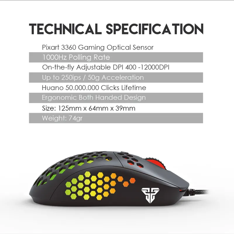 Fantech Hive UX2 6 Buttons 7 Mode USB RGB Gaming Mouse Black