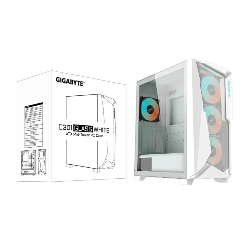 GIGABYTE C301 GLASS WHITE Mid Tower E-ATX Gaming Case